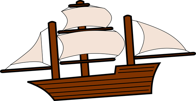 A Brown Ship With White Sails