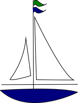 A White Sailboat With Blue And White Lines