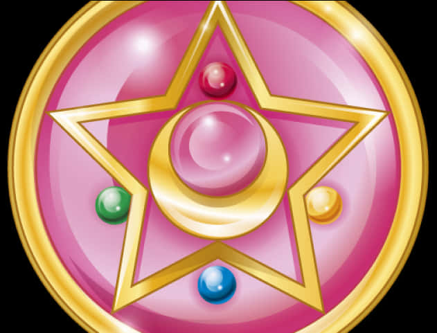A Pink And Gold Star With Colorful Gems