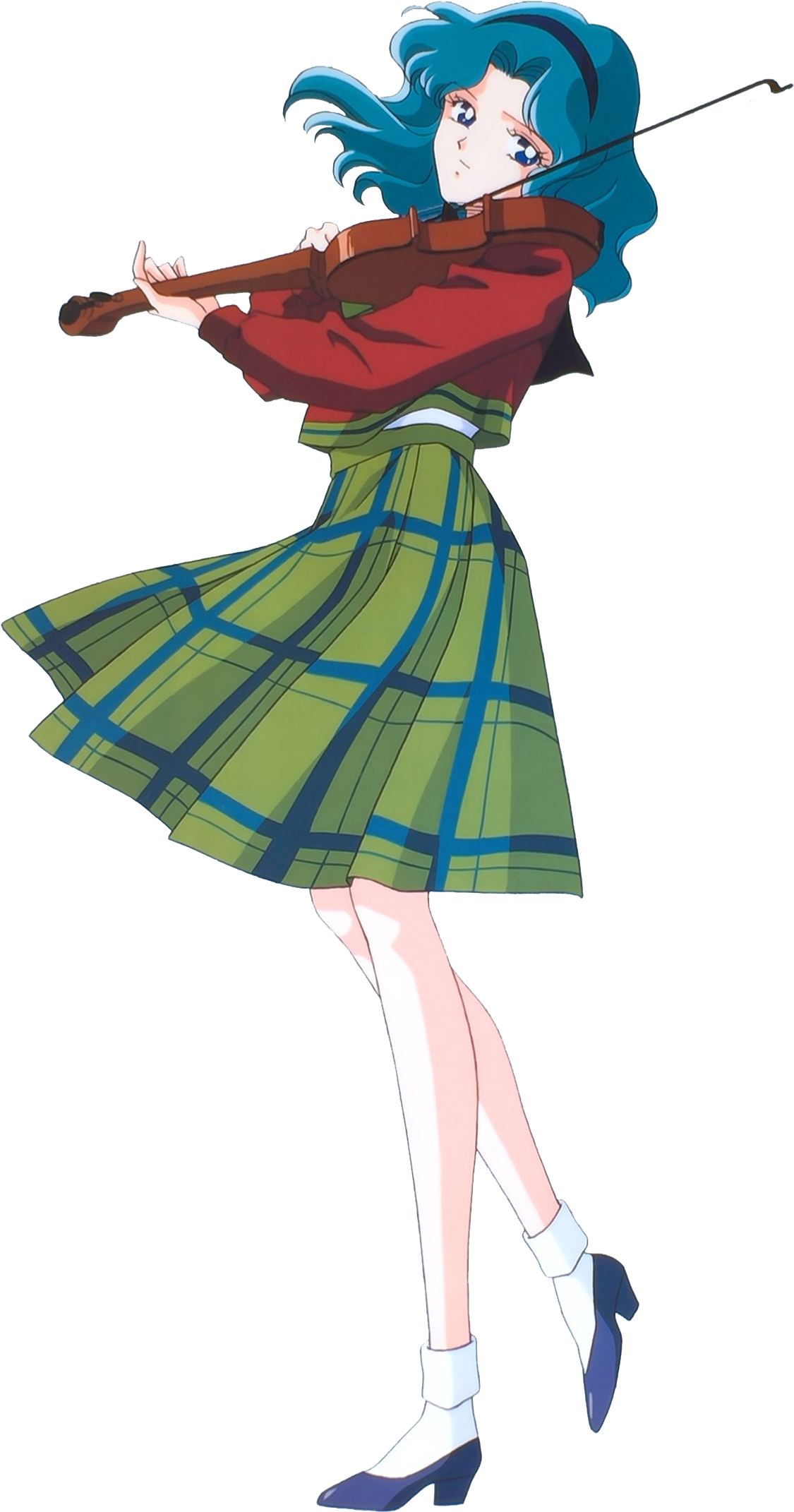 A Cartoon Of A Woman In A Green And Blue Plaid Dress