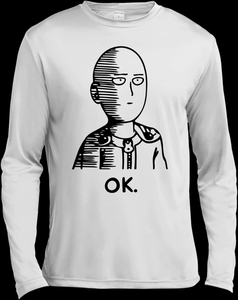 A White Long Sleeved Shirt With A Drawing Of A Bald Man