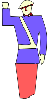 A Person In A Blue Shirt And Red Skirt
