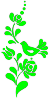 A Green Bird And Flowers