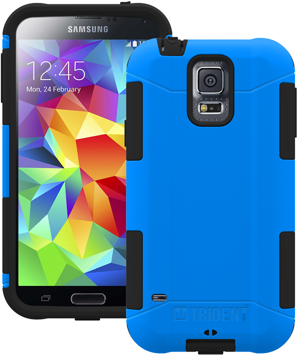 A Cell Phone With A Blue Case