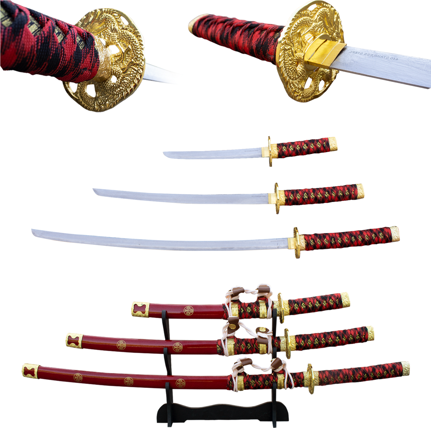 A Set Of Swords With Red Handle