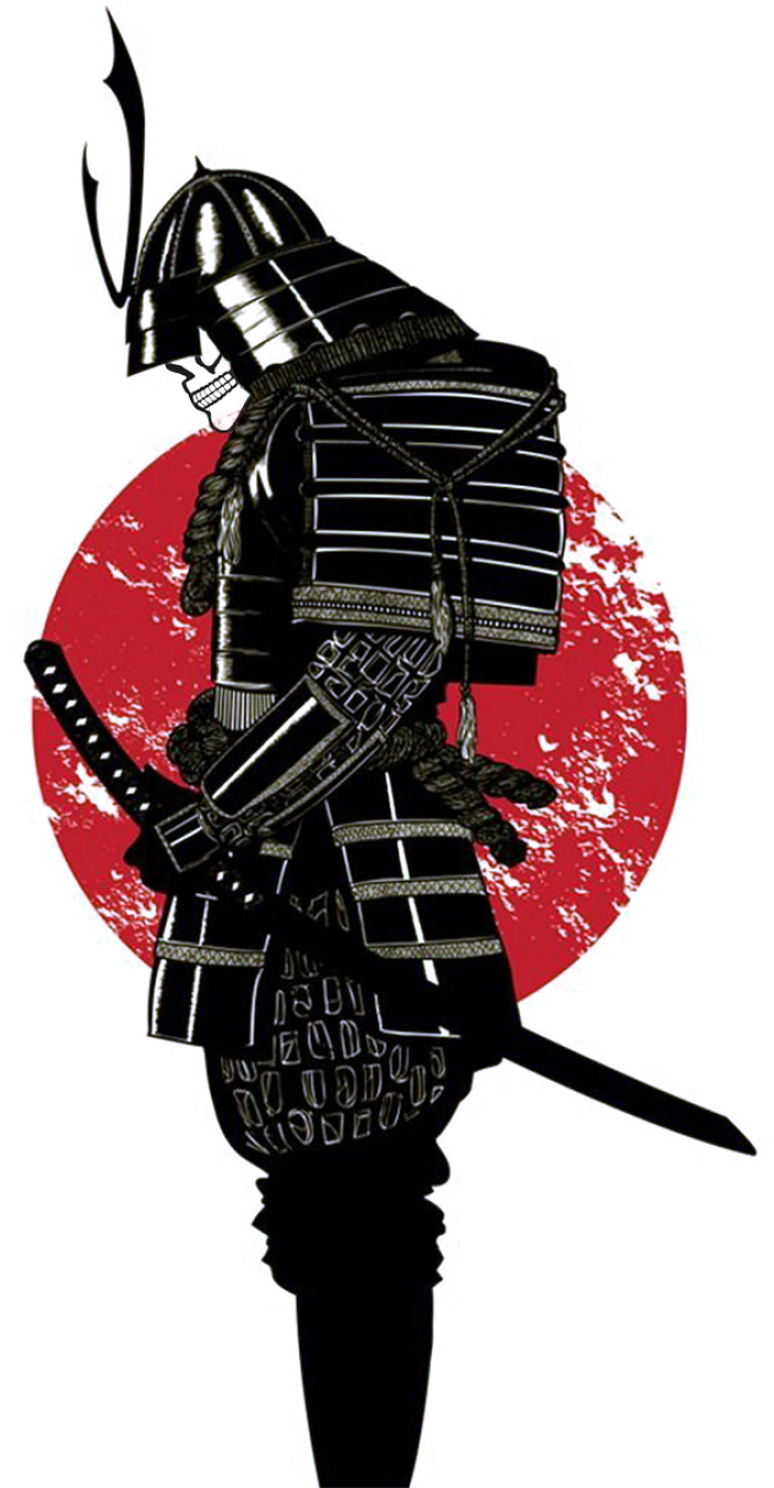 A Black And Red Graphic Of A Samurai