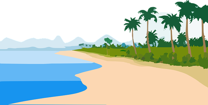 A Beach With Palm Trees And Water