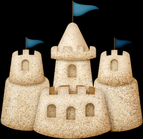 Sand Castle Shaped Like Sandcastles With Blue Flags