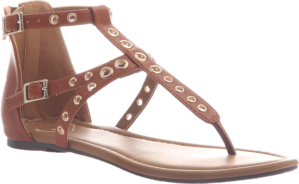 A Brown Sandal With Silver Studs