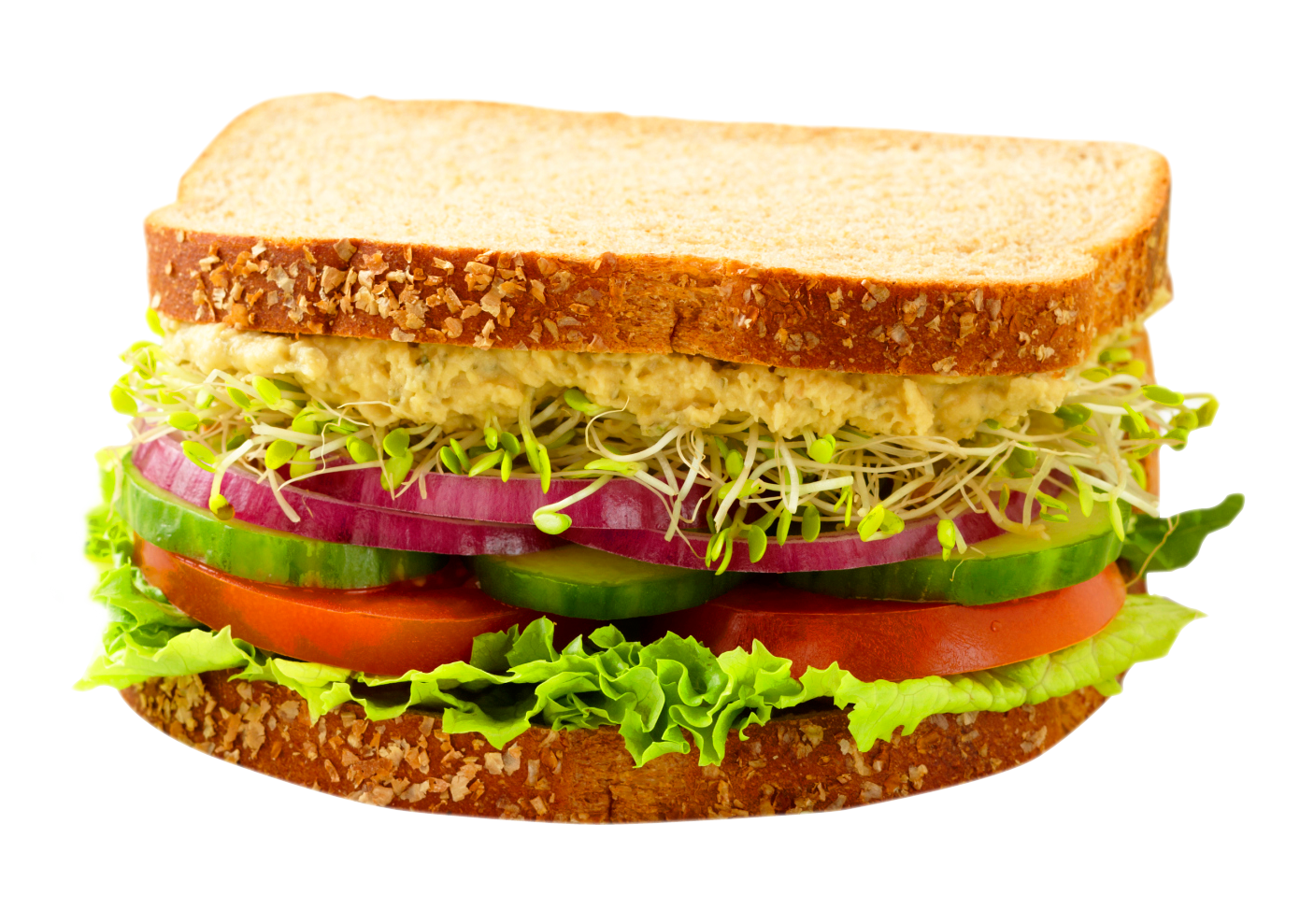 A Sandwich With Vegetables And Sprouts