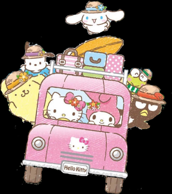 Cartoon Characters In A Pink Car