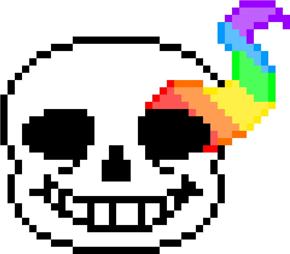 A Pixel Art Of A Skull With A Rainbow Tail