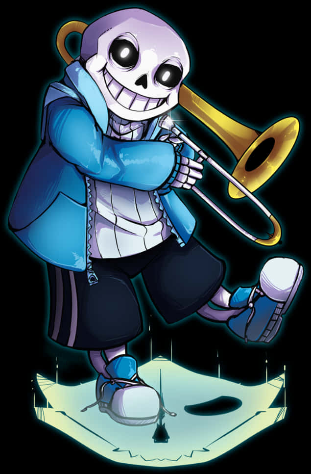 Cartoon Skeleton Playing A Trumpet