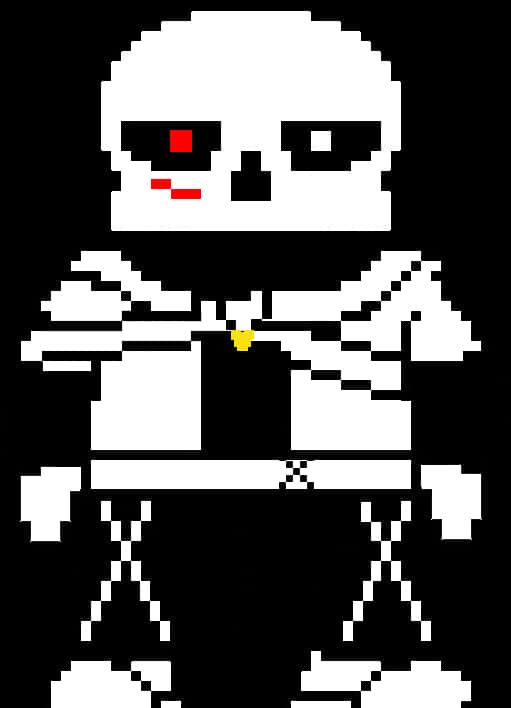 A Pixelated Skeleton With Red Eyes