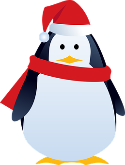 A Penguin Wearing A Red Scarf And Hat