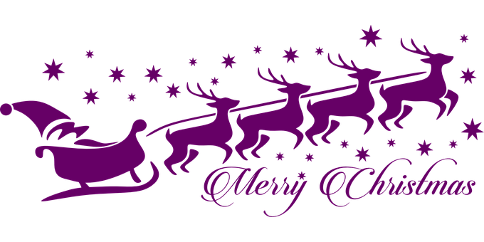 A Purple Reindeer Sleigh With Stars And Text