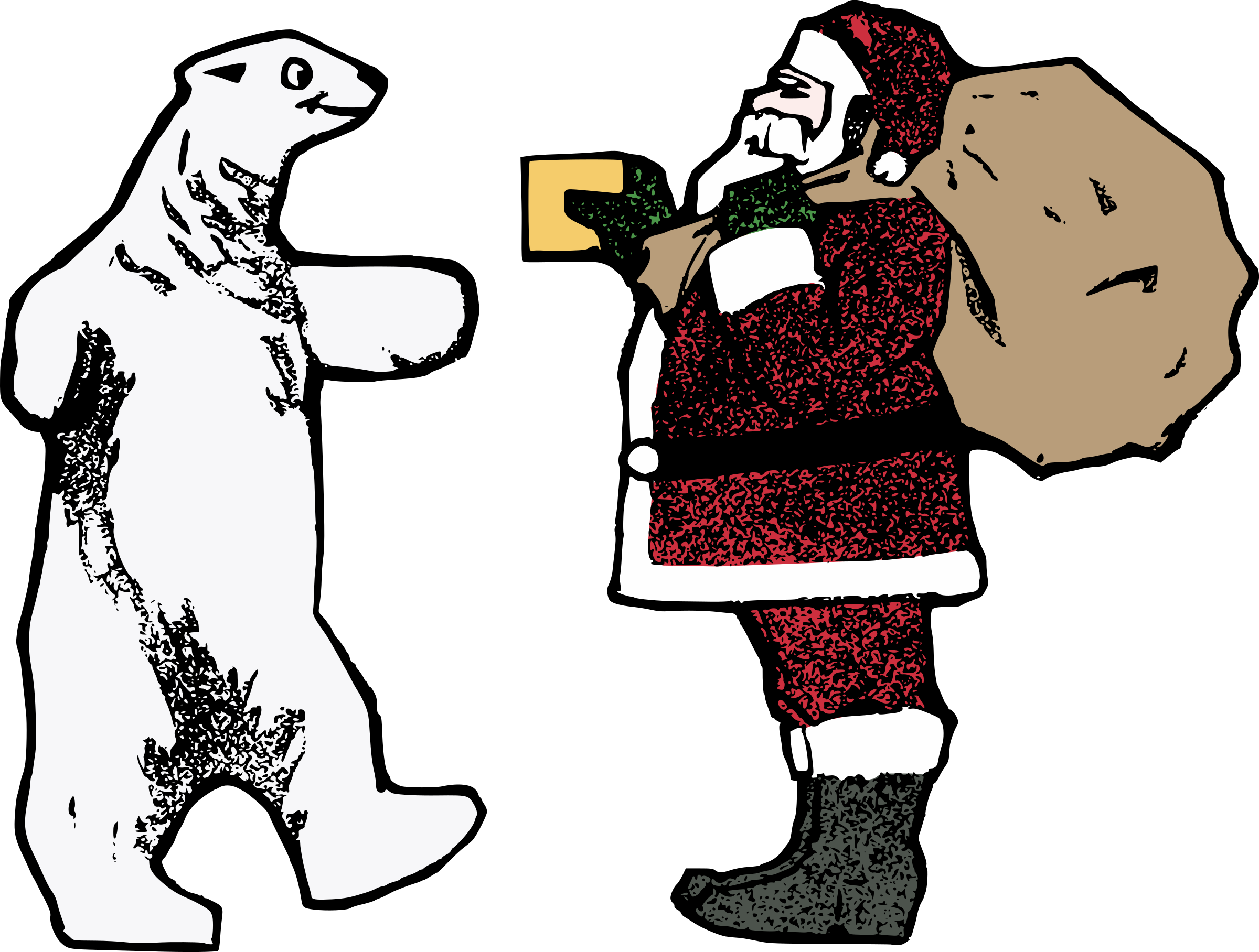 A Cartoon Of A Santa Claus And A Polar Bear