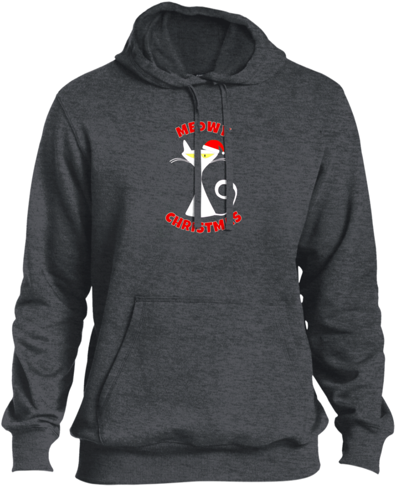 A Grey Sweatshirt With A White Cat And Red Text