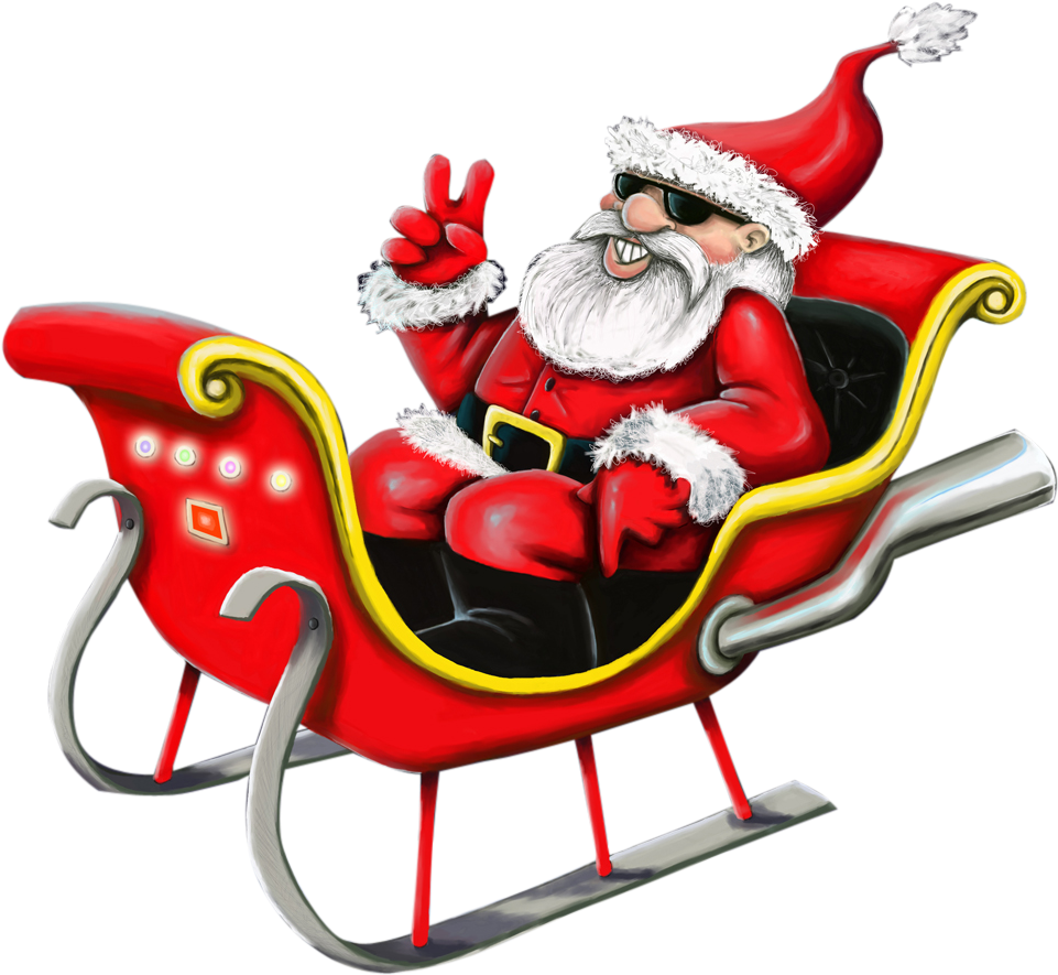A Cartoon Of A Santa Claus In A Sleigh
