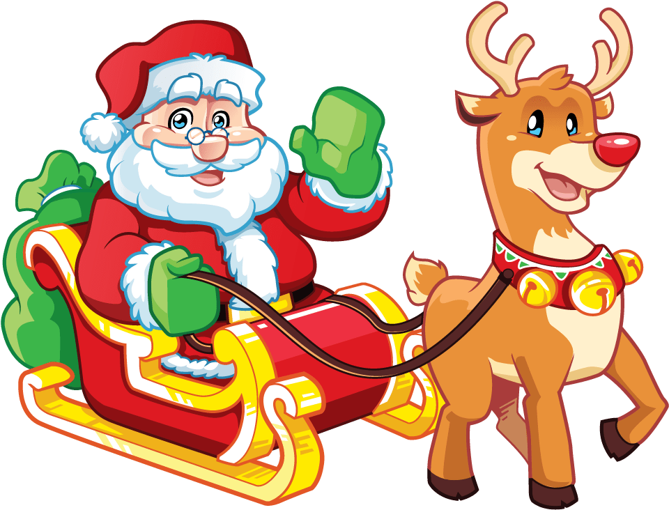 A Cartoon Of Santa Claus And Reindeer