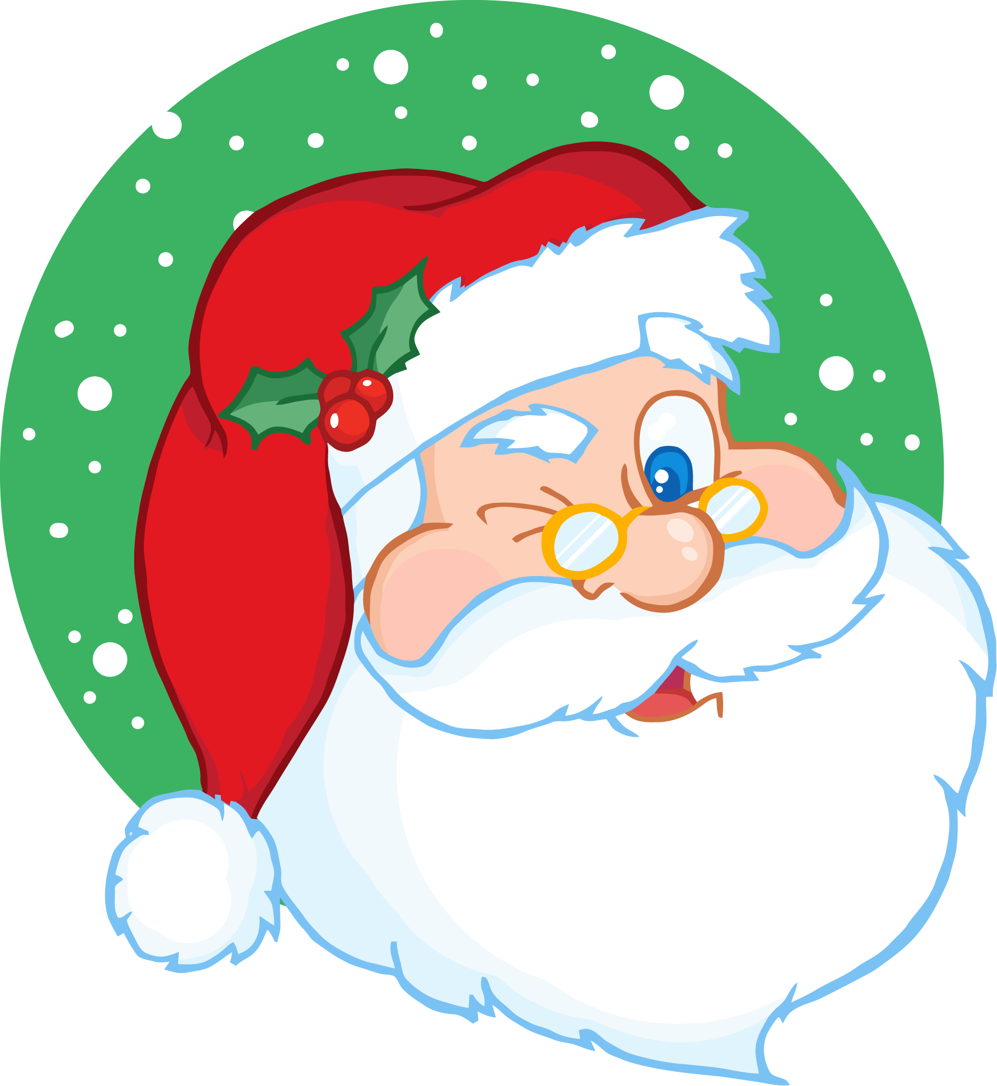 Cartoon Santa Claus Face With A Red Hat And Glasses