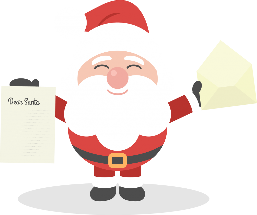A Cartoon Of A Santa Claus Holding A Letter And A Letter