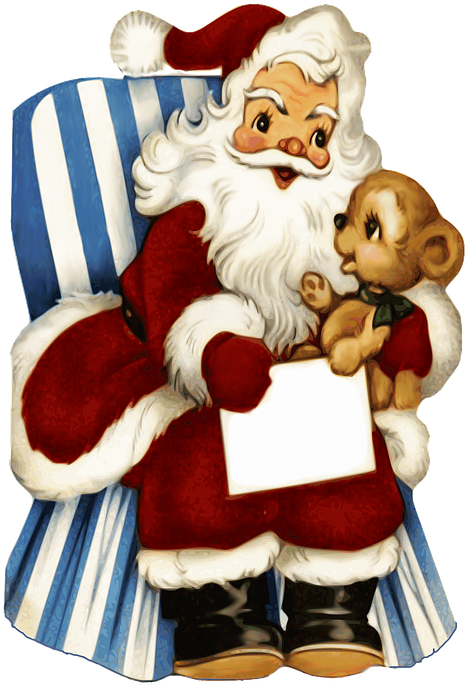 A Cartoon Of Santa Claus Holding A Teddy Bear