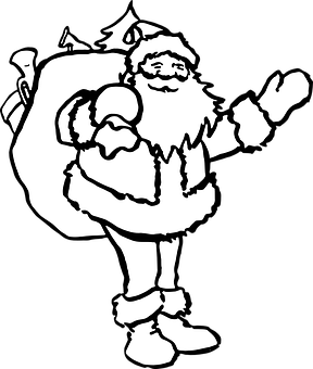 A White Outline Of A Santa Claus With A Bag Of Presents