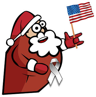 A Cartoon Of Santa Claus Holding A Flag