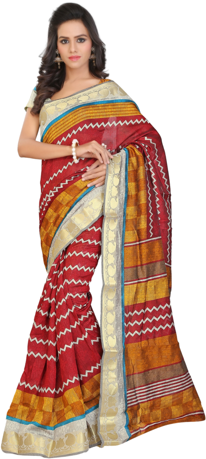 A Woman In A Red And Yellow Sari