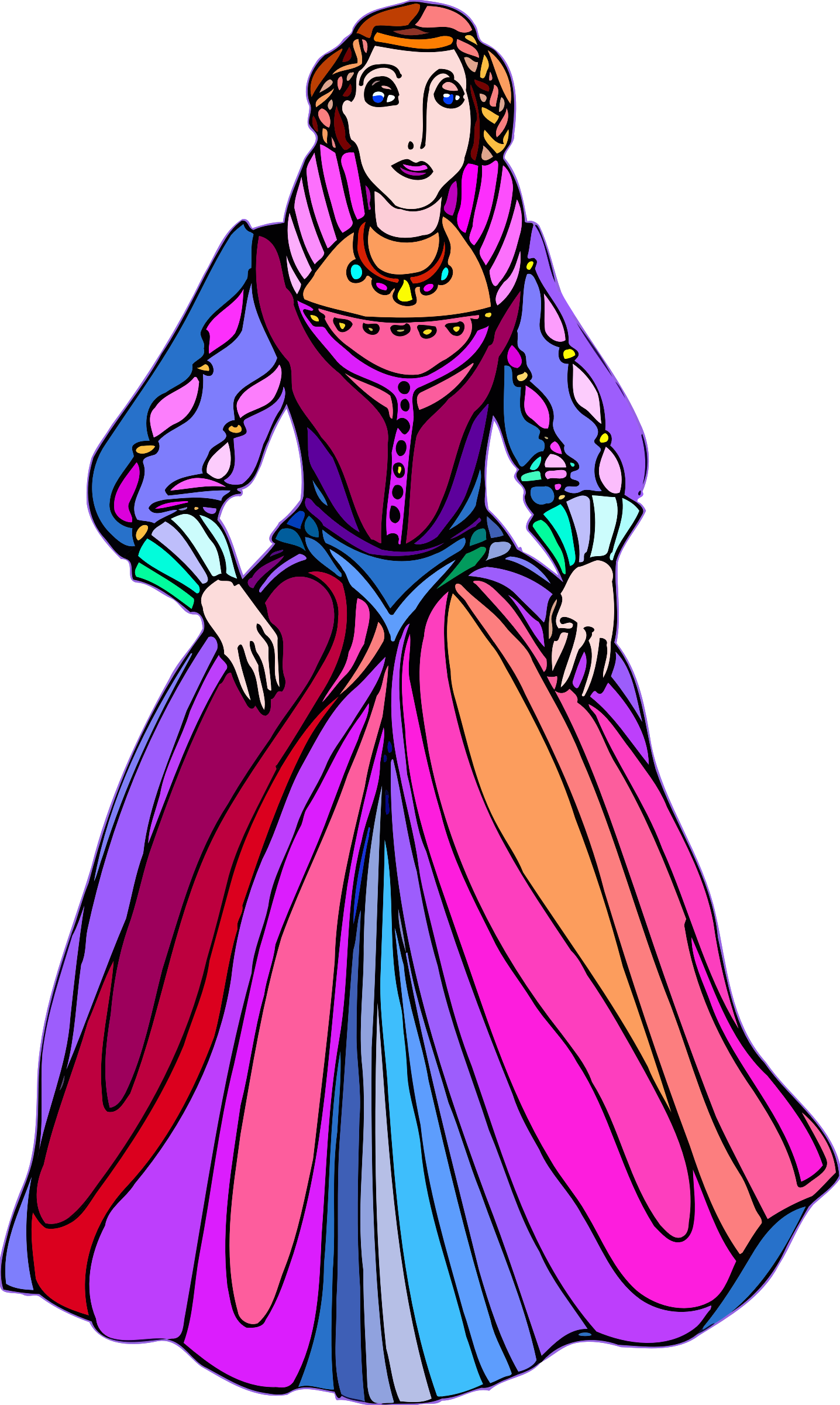 A Cartoon Of A Woman In A Colorful Dress