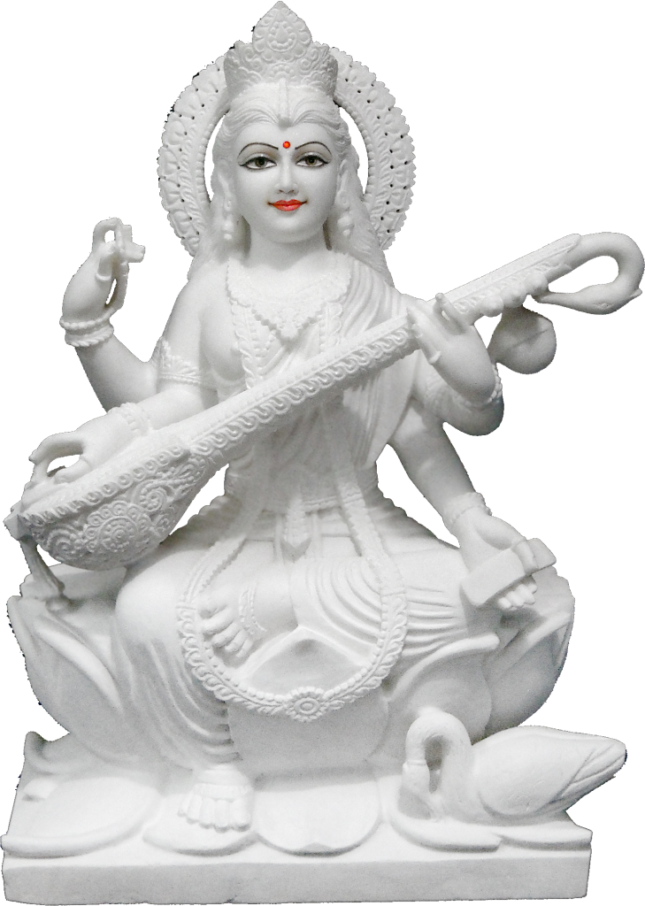 A White Statue Of A Woman Holding A Musical Instrument