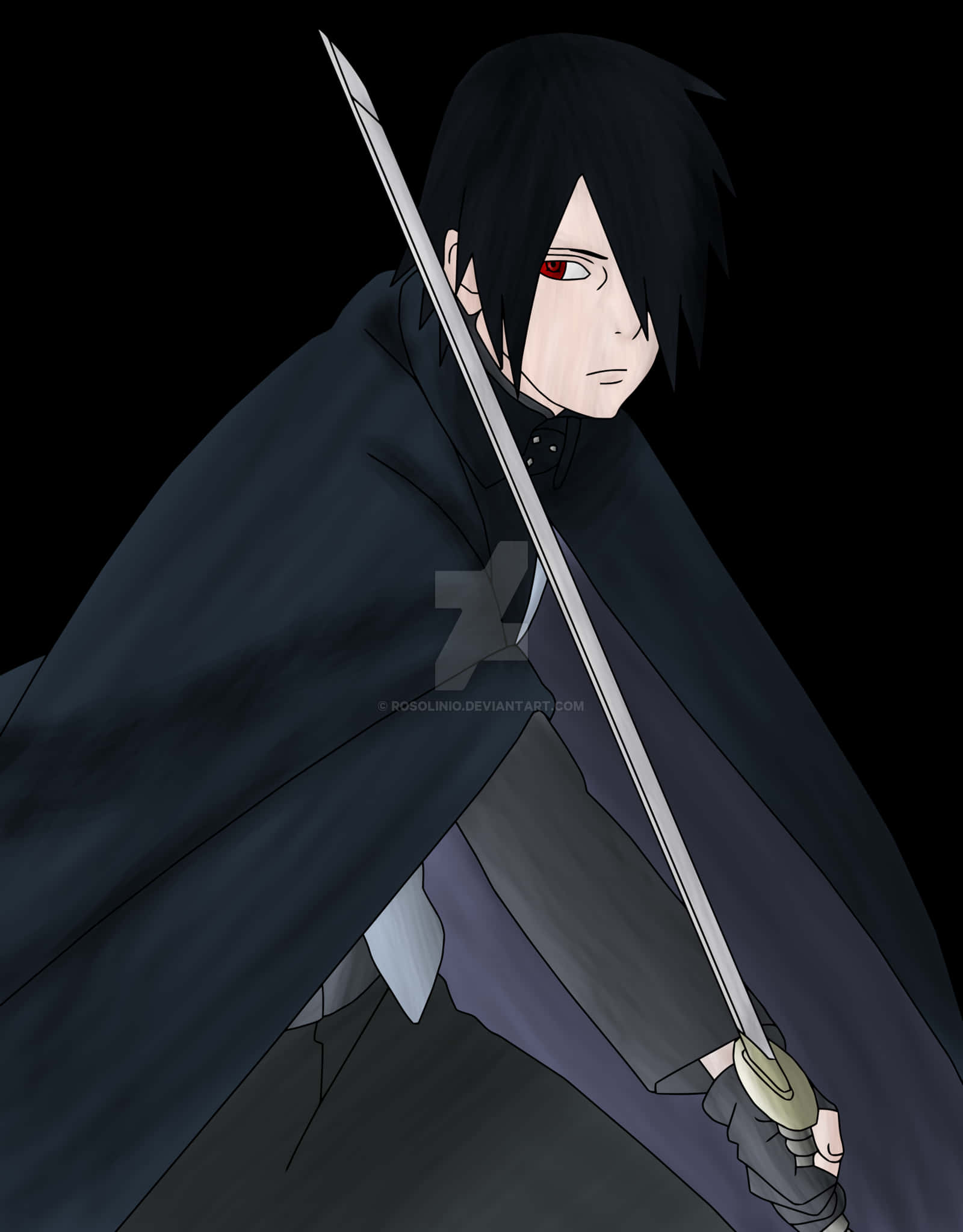 Sasuke With Black Cape And Sword