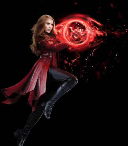 A Woman In A Red Coat And Boots Holding A Glowing Circle