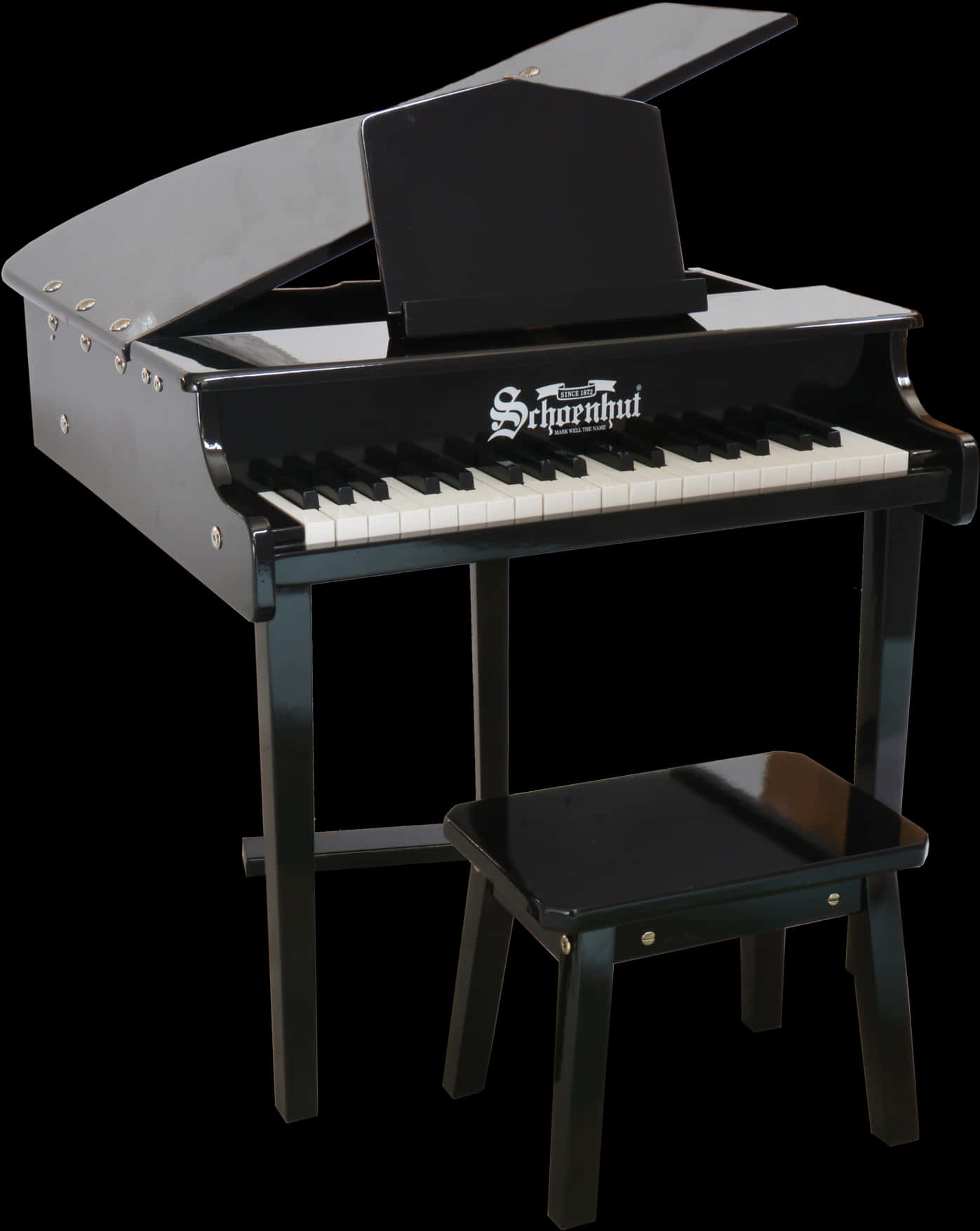 A Small Piano With A Stool