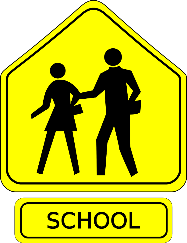 A Yellow Sign With A Couple Of People Walking