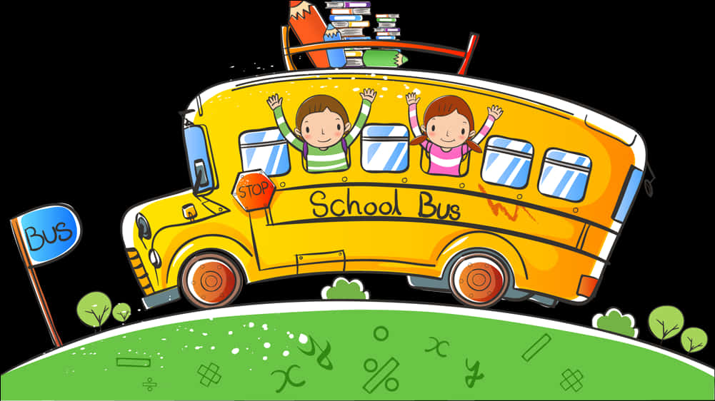 A Cartoon Of Kids On A School Bus