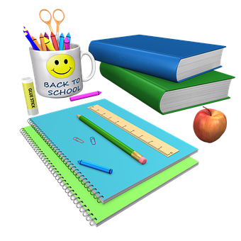 A Mug Of School Supplies And A Stack Of Books
