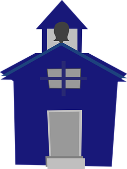 A Blue Building With A Bell On Top