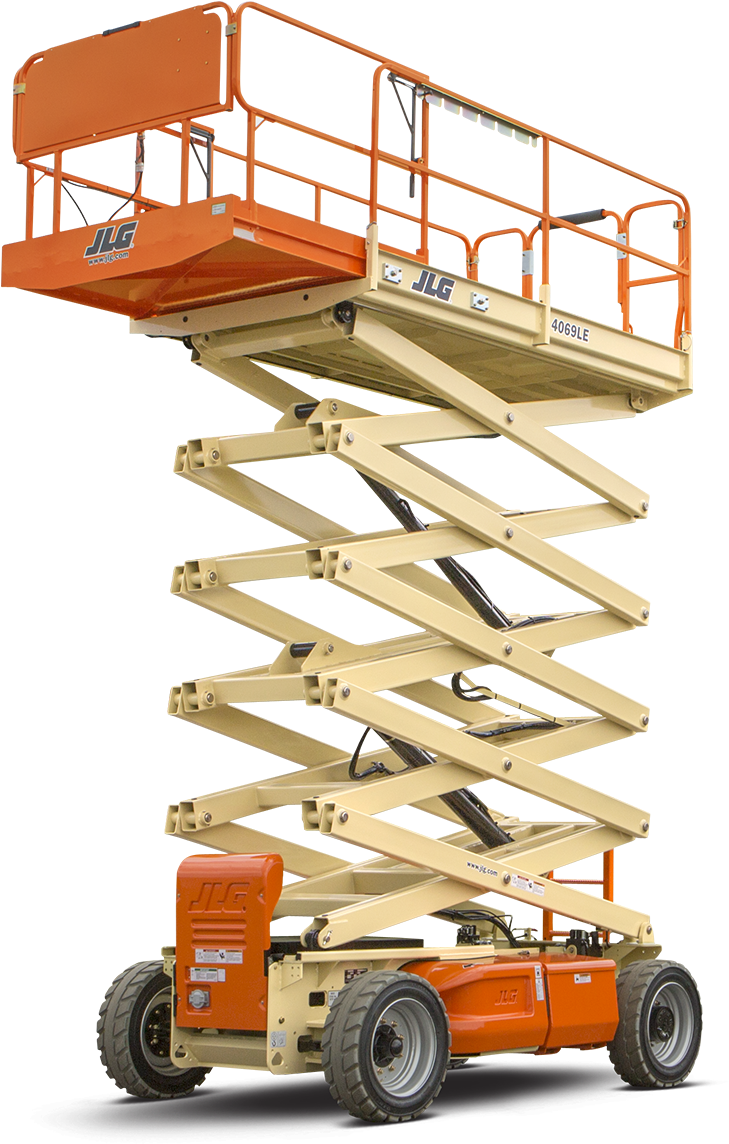 A Scissor Lift With Orange Platform
