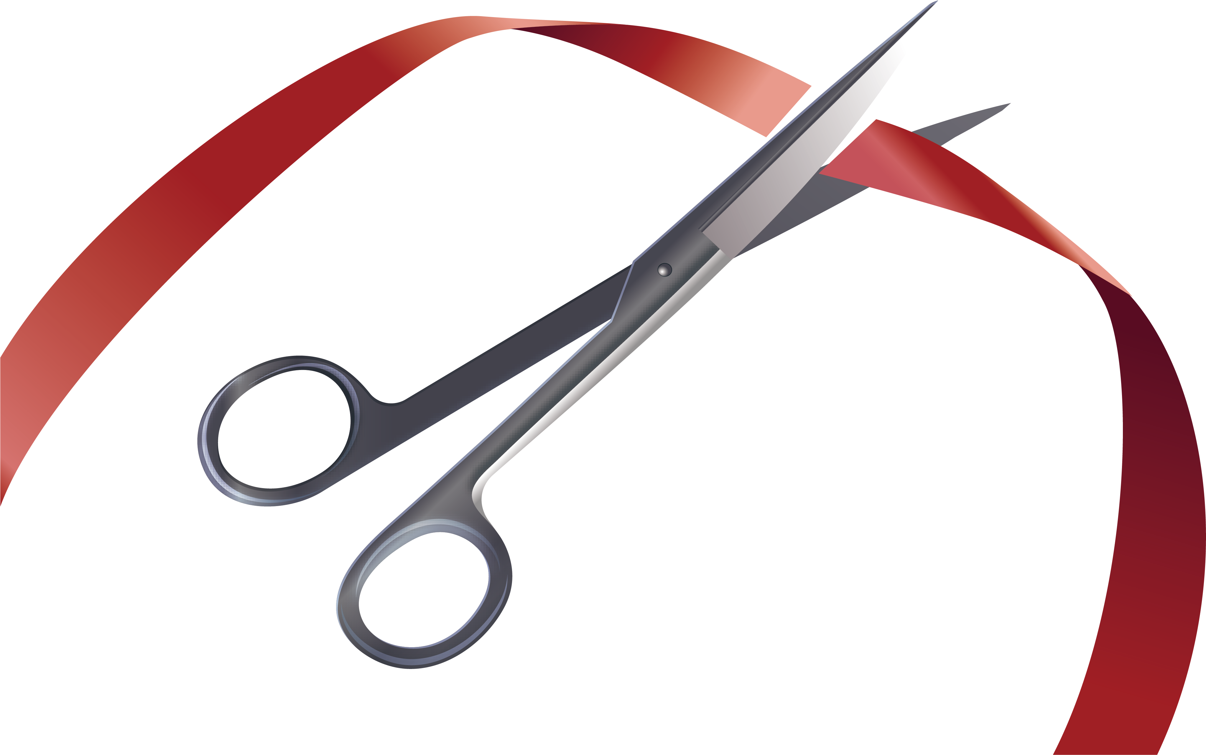 A Pair Of Scissors Cutting A Red Ribbon