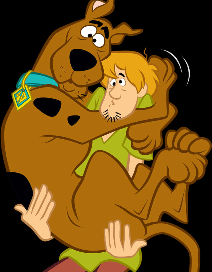 Cartoon Of A Man Hugging A Dog