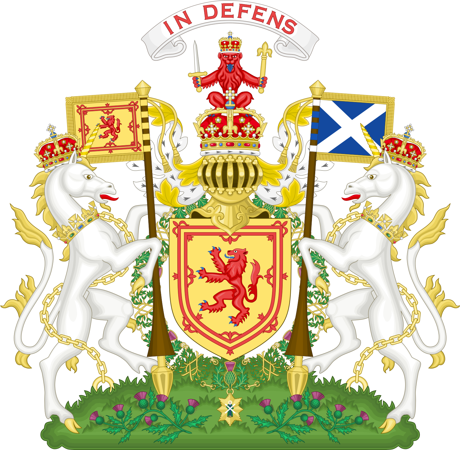 A Coat Of Arms With Horses And Flags