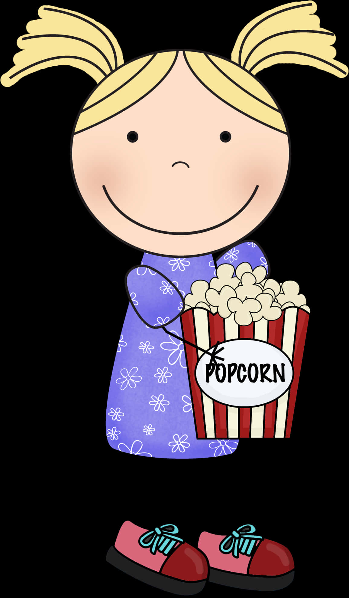 A Cartoon Of A Girl Holding A Bucket Of Popcorn