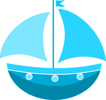A Blue Boat With White Sails