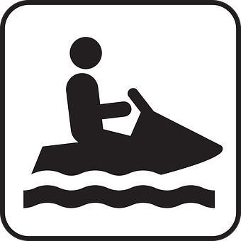 A Black And White Sign With A Person On A Jet Ski