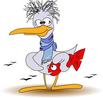 A Cartoon Of A Bird Holding A Fish