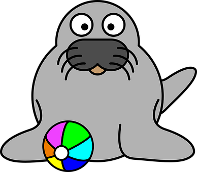 A Cartoon Of A Seal With A Ball
