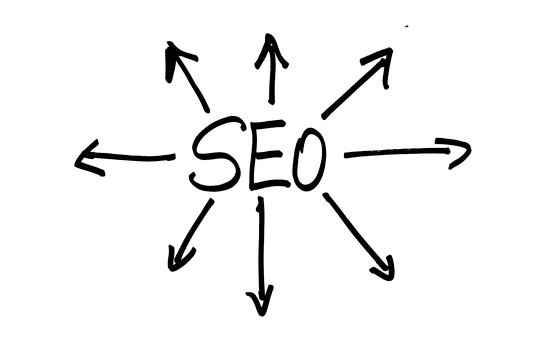 A Black Background With Arrows Pointing To The Word Seo