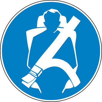 A Blue Circle With A White Outline Of A Person In A Seat Belt